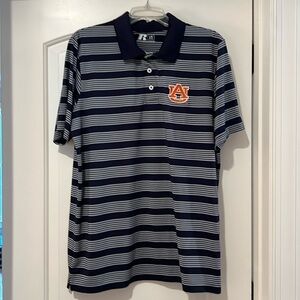 Auburn Tigers War Eagles Blue Striped Polo Golf Russell Size L